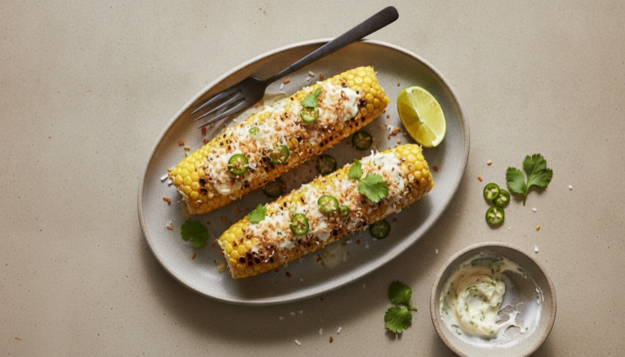 Corn on the Cob with Lime, Green Chili and Coconut Butter