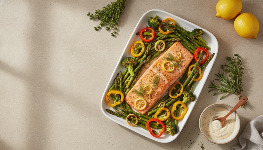 Sheet Pan Lemon Herb Salmon and Veggies