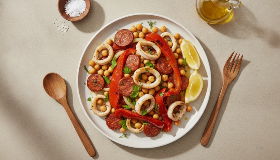 Squid, Chickpea & Chorizo Salad