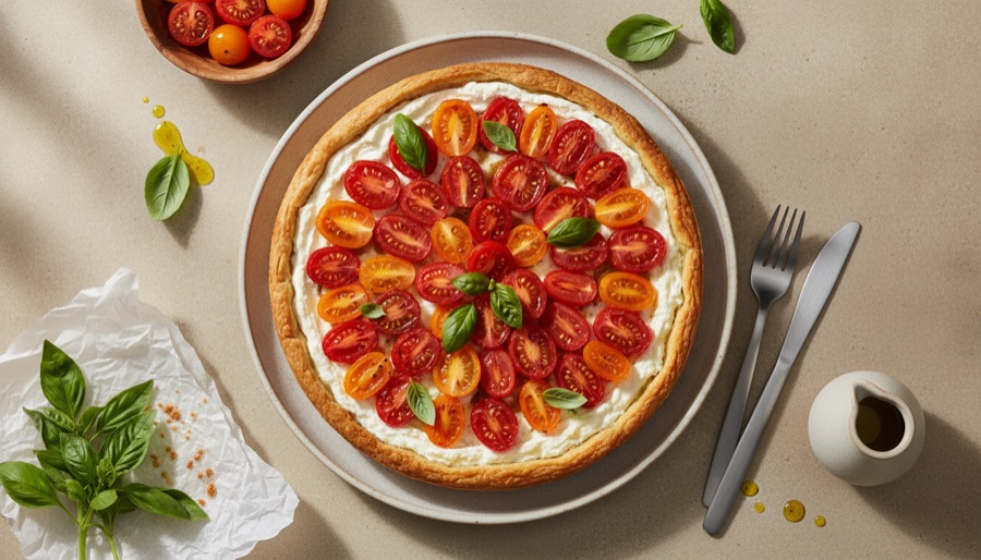 Cream Cheese Tart with Marinated Tomatoes