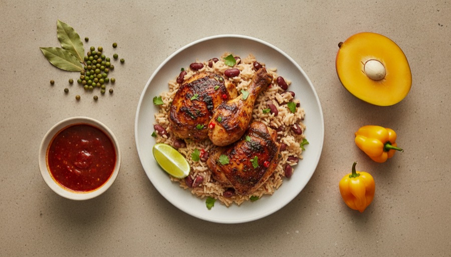 Jerk Chicken with Rice & Peas