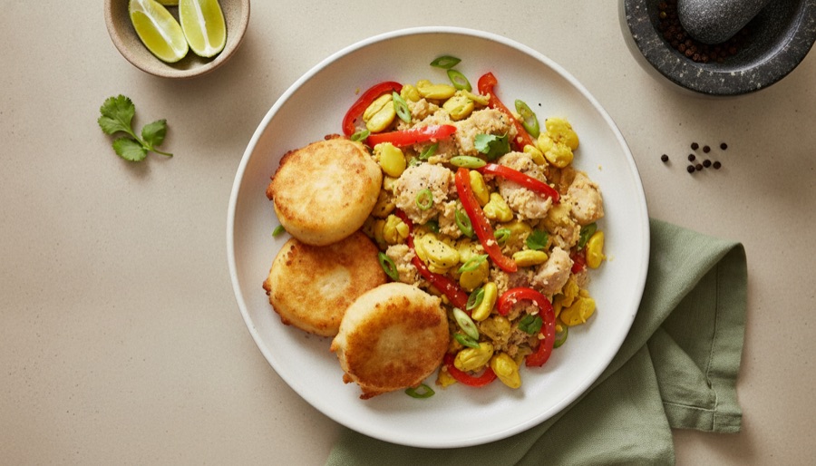 Saltfish and Ackee with Fried Dumplings