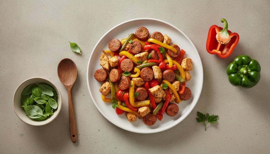 Sheet Pan Sausage and Peppers with Chicken