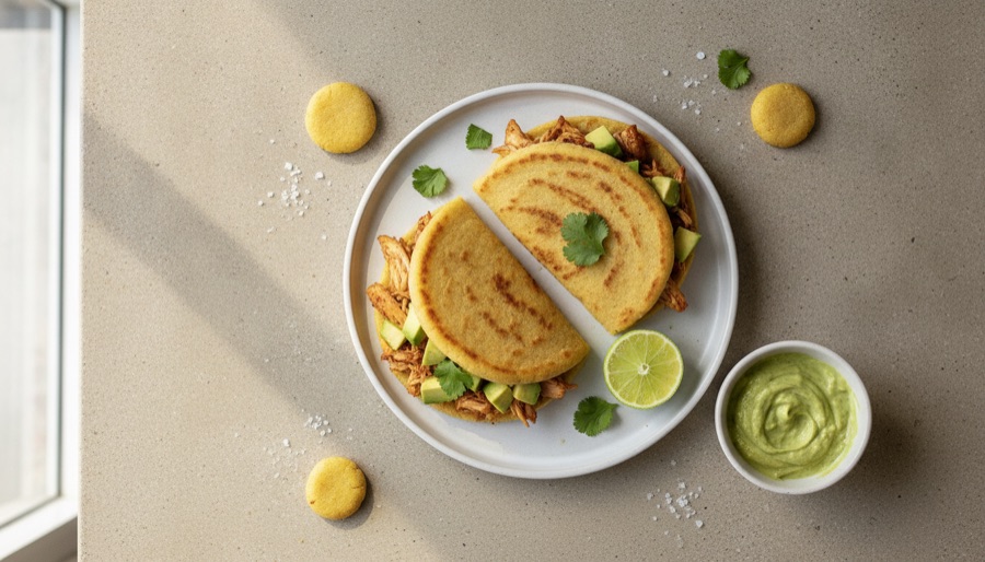 Arepas with Shredded Chicken and Avocado