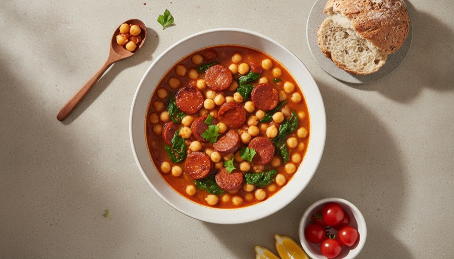 Chickpea, Chorizo & Spinach Stew