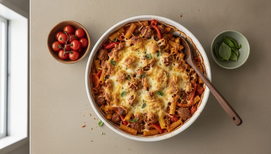 Sausage and Peppers Pasta Bake