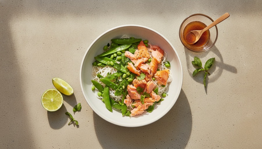 Vietnamese Noodle Bowl Salad with Salmon